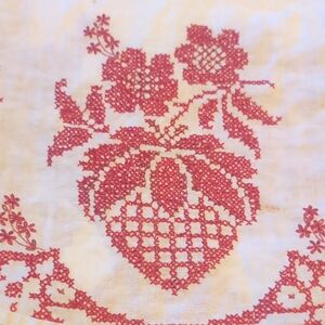 Red Floral Embroidered Fabric